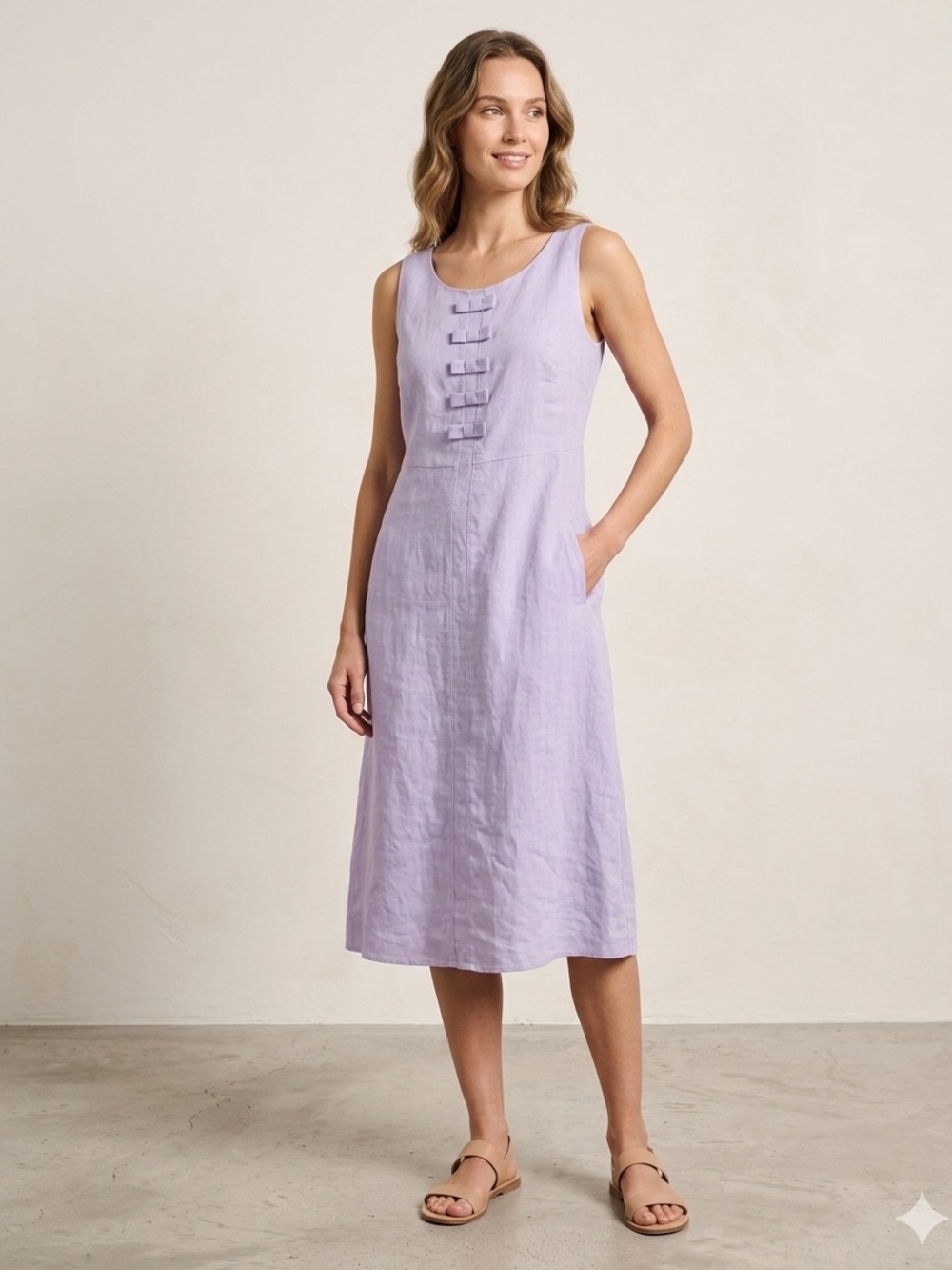 Riani Sleeveless Lavender Linen Midi Dress Size 8